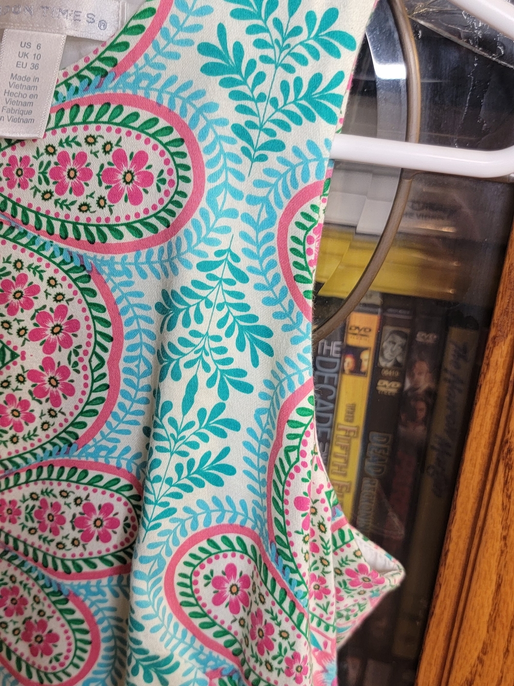 London Times Sleeveless Midi Dress in White, Turquoise, Pink & Orange Size 6 - Picture 5 of 6